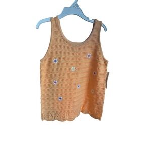 Jumping Beans‎ Girls Top Size 8 Orange Knit Crochet Floral Tank Sleeveless NWT